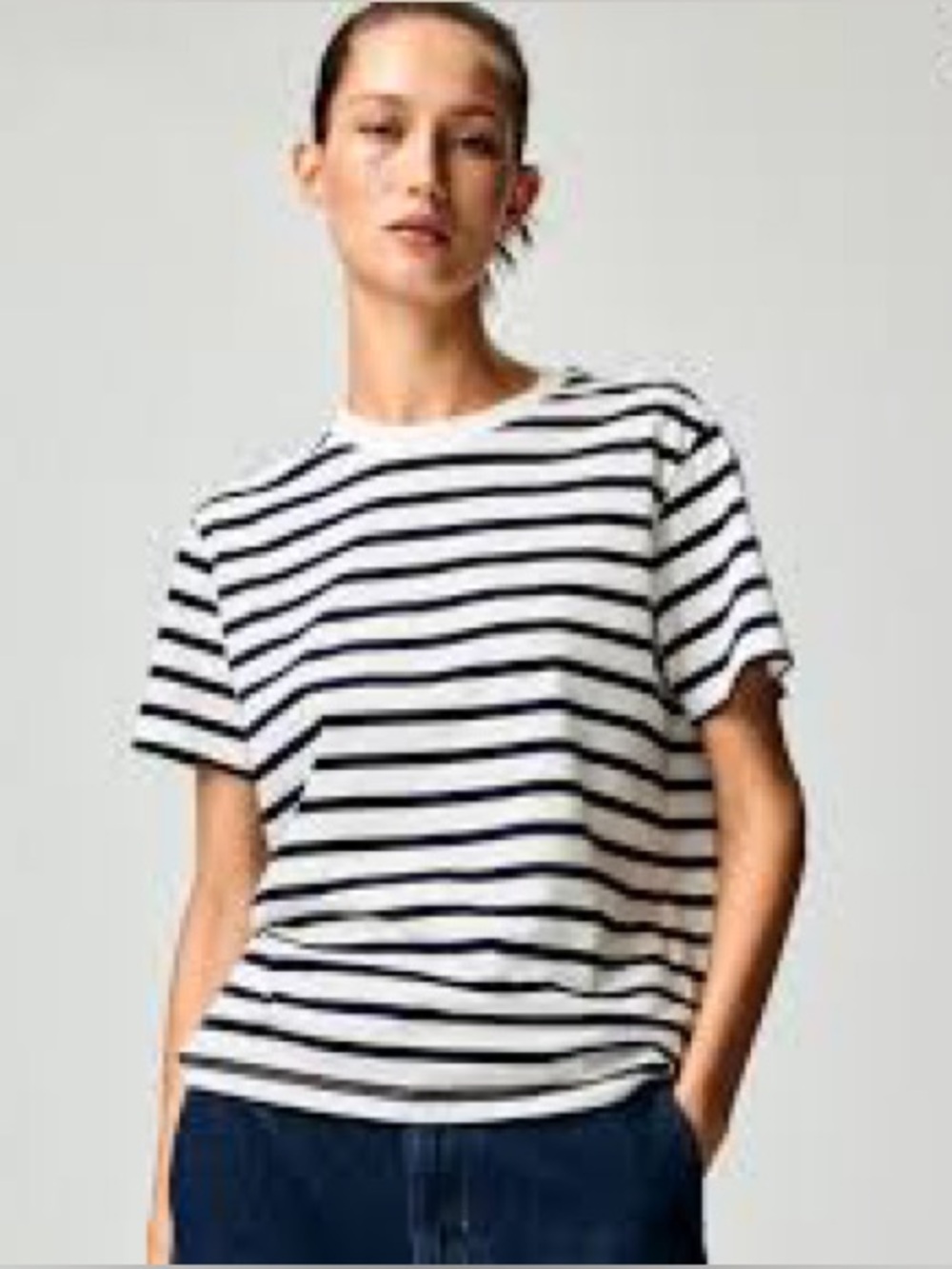 Zara Black and White Striped Short-Sleeve Tee